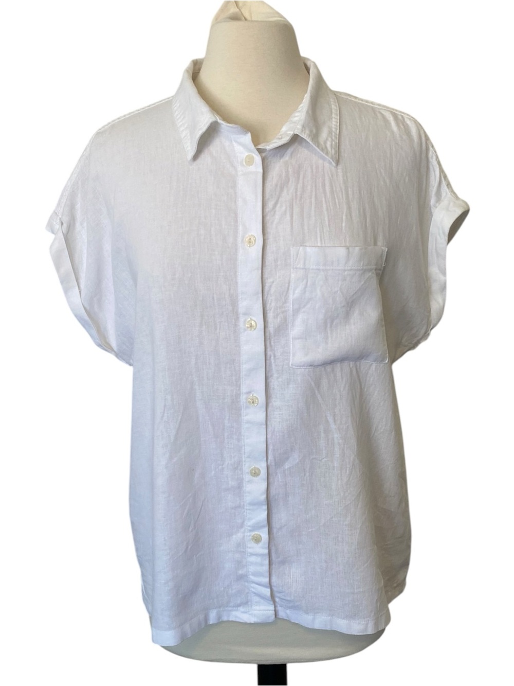Orvis Linen Rayon Button-Up Shirt Women’s Large White Short Sleeve Relaxed